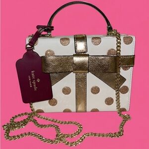 NWOT Kate Spade Wrapping Party Dot Gift Box Crossbody Bag Handbag Purse Gold